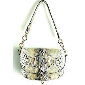 NEW JustFab GRAY BEIGE SNAKE PRINT VEGAN LEATHER MEDIUM FLAP SHOULDER BAG PURSE